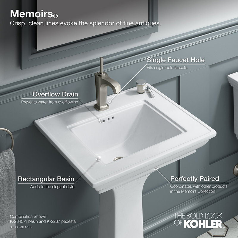 K234480,10,40 Kohler Memoirs® Stately 24" Pedestal Bathroom Sink with 4" Centerset Faucet